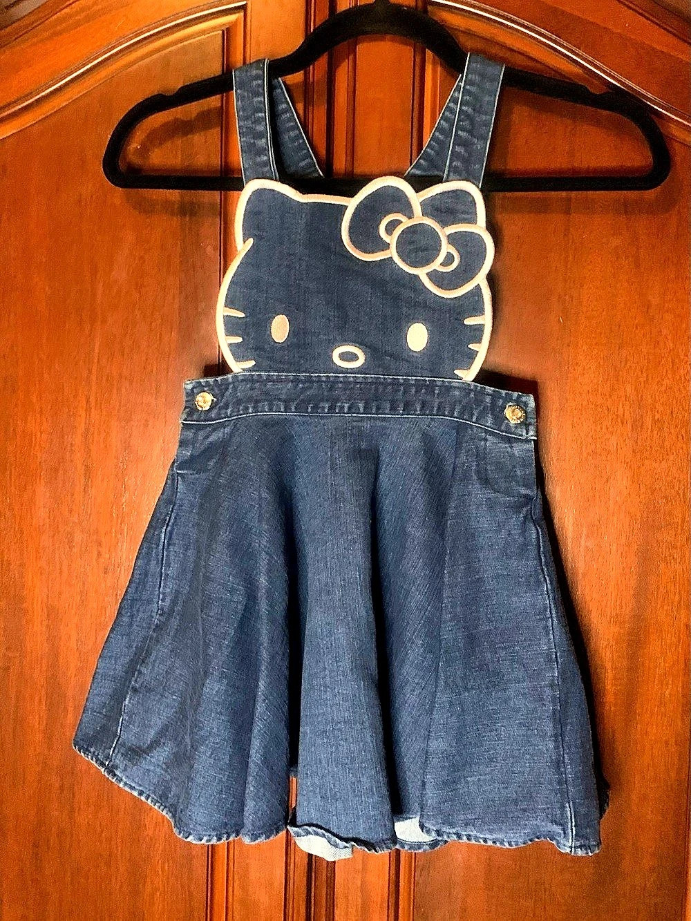 Hello Kitty Denim Overall Dress Girls Size 5 Like New